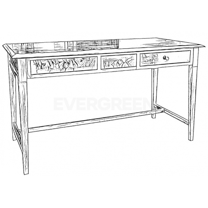 Čierno biely nákres písacieho stola z masívneho dreva s 3 zásuvkami pod písacou doskou