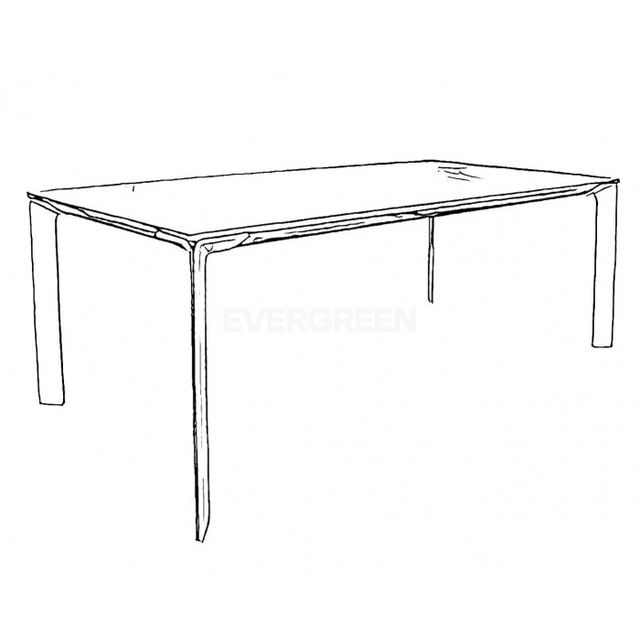 Čiernobiely nákres jedálenského stola obdĺžnikového tvaru s úzkymi nohami
