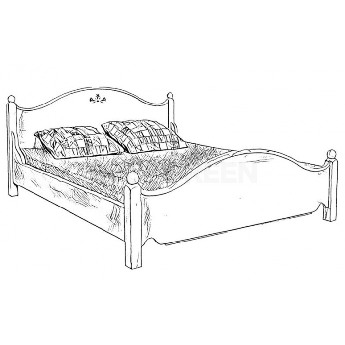 Čierno biely nákres drevenej, manželskej postele v provensálskom štýle bielej farby