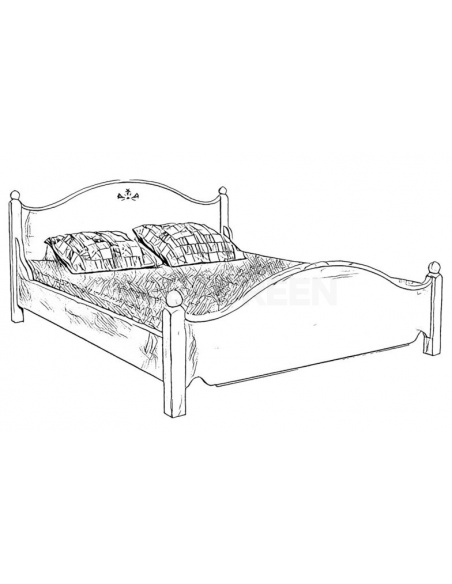 Čierno biely nákres drevenej, manželskej postele v provensálskom štýle bielej farby