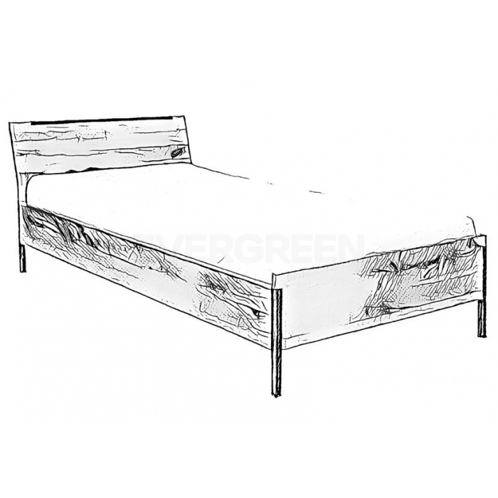 Čierno biely nákres drevenej, jednolôžkovej postele z kolekcie GIN v minimalistickom štýle