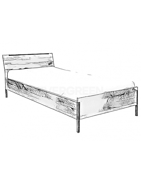 Čierno biely nákres drevenej, jednolôžkovej postele z kolekcie GIN v minimalistickom štýle