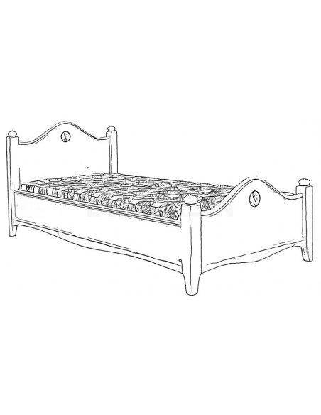 Čierno biely nákres jednolôžkovej postele z masívneho, dubového dreva bielej farby, v provensálskom štýle