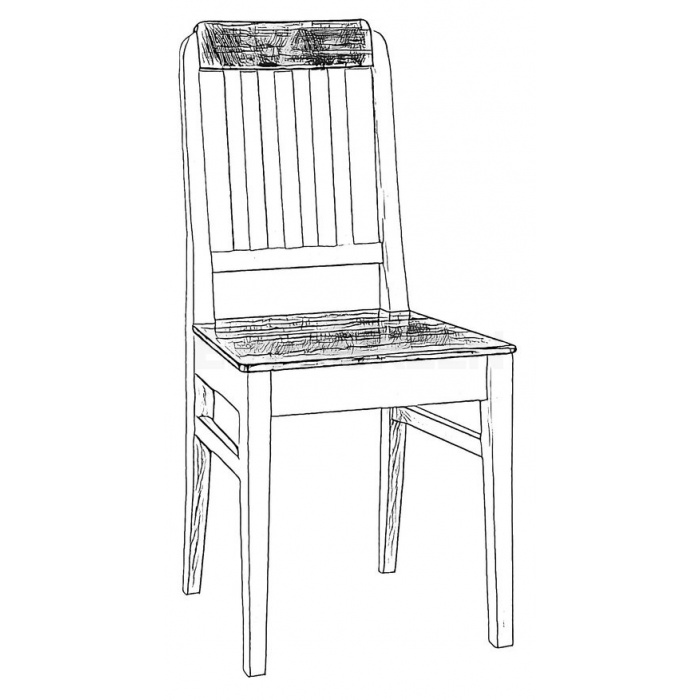Čierno biely nákres kuchynskej stoličky z masívneho smrekového dreva v bielo hnedej farbe