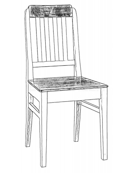 Čierno biely nákres kuchynskej stoličky z masívneho smrekového dreva v bielo hnedej farbe