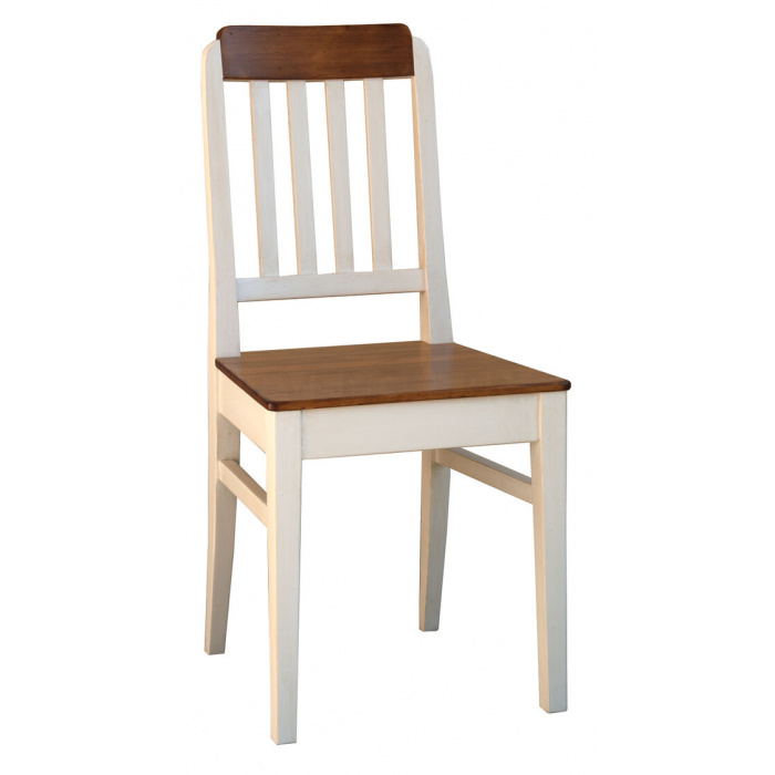 Drevená, kuchynská stolička v bielo-hnedej farbe z masívneho smrekového dreva