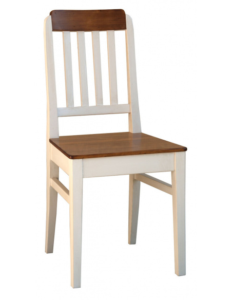 Drevená, kuchynská stolička v bielo-hnedej farbe z masívneho smrekového dreva
