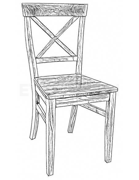 Čierno biely nákres jedálenskej stoličky v rustikálnom štýle z jelšového dreva