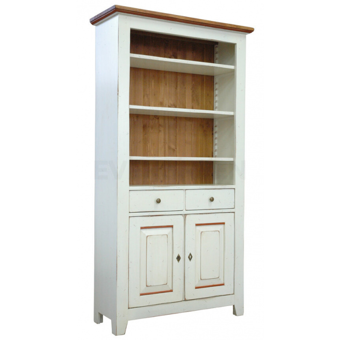 Rustikálna knižnica z masívu, biela...