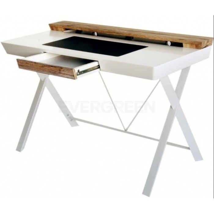 Moderný písací stôl z masívu, biely -...