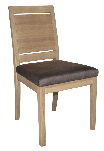 Jedálenska stolička z masívu zo svetlého dreva s tmavým sedákom, s operadlom s 2 výrezmi